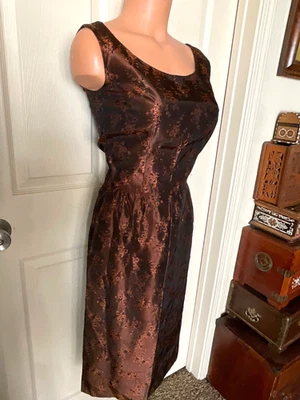 Vtg 60s Asian Inspired Brocade Jacquard Dress Mod Gogo Cocktail Sz. Small - Image 1 of 4