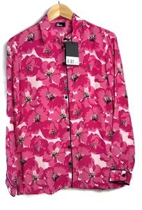 Camisa de seda para fiesta de verano The Kooples talla mediana rosa hibisco manga larga abotonada - Imagen 1 de 10