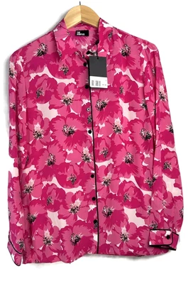 Camisa de seda para fiesta de verano The Kooples talla mediana rosa hibisco manga larga abotonada Foto 1 de 4