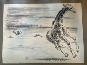 Fritz Behn Lithographie Afrika Löwe jagt Giraffe signiert gelisteter Künstler - Bild 1 von 11