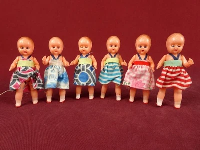 6 muñecas bebé de plástico vintage Hong Kong Dime Store 3 1/2" ojos articulados para dormir Foto 1 de 4