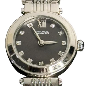 Bulova 96P169 Damen-Uhrenarmband Edelstahl schwarzes Zifferblatt Kristallmarkierung - Bild 1 von 8