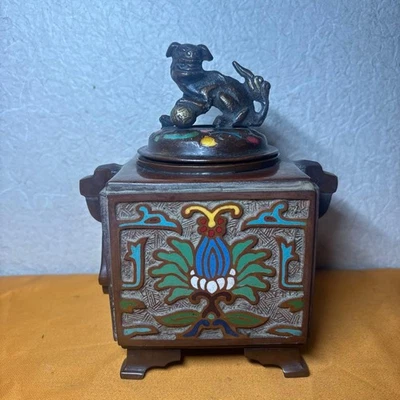 Japanese Metalwork Bronze Incense Burner Koro Statue 6.1 inch tall SHISI - Image 1 of 4