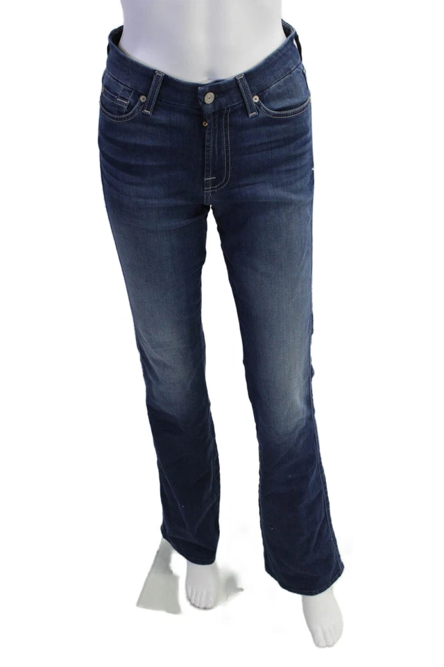Pantalones de mezclilla 7 For All Mankind para mujer mezcla de algodón lavado oscuro tiro medio azul talla 27 Foto 1 de 4
