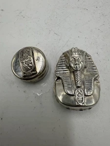 2 Vintage Pillendosen Sterlingsilber 925 Gravur Ägyptisch - Bild 1 von 9