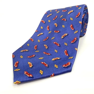 Faberge 097 Luxury Tie Blue Butterfly Moth Pattern Satin Silk Necktie 59" x 3.5" - Image 1 of 4