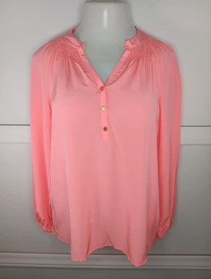 NWT Lilly Pulitzer Elsa 100% Silk Blouse Small Cheeky Melon Long Sleeves  - Image 1 of 4