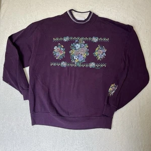 Vintage Morning Sun Purple Sweatshirt Flower Pullover Crewneck Womens Size L USA - Picture 1 of 5