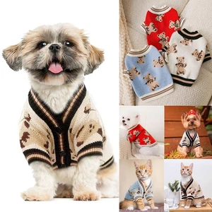 Dog Knitted Clothes Cat Puppy Chihuahua Jacket Jumper Cardigan Sweater Coat - - Picture 1 of 28