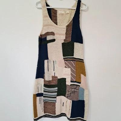 Vestido tejido Sleeping On Snow mezcla de lana retazos artísticos Boho Anthropologie L Foto 1 de 4