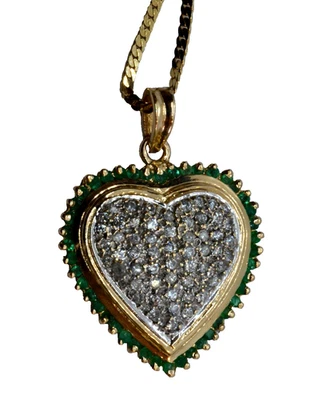 Collar de cadena gargantilla colgante en forma de corazón y diamantes de oro amarillo de 14K Foto 1 de 4