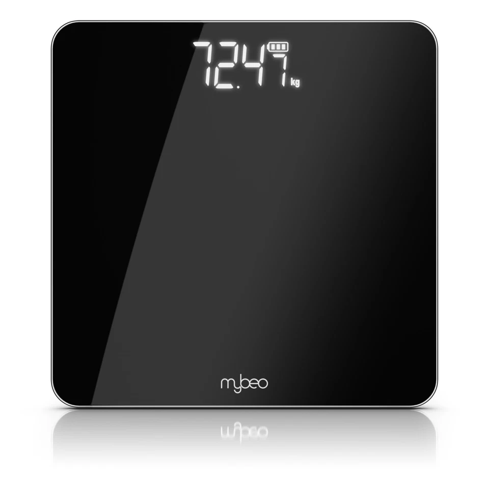 Mybeo Digital-Körperwaage, Glas, mit Display, schwarz