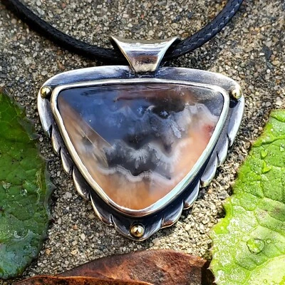 Colgante hecho a mano artesanal de ágata esterlina de 18 k unisex joyería natural bohemia Foto 1 de 4