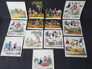 Antik 13 Stck. uralte Bastelbogen Ausschneidebogen Aufstellfiguren ca. 1900 - Bild 1 von 7