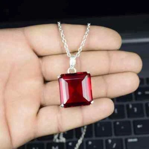 82 Ct Red Topaz Pendant Sterling Silver Square Cut Gemstone Jewelry Pendant - Picture 1 of 6