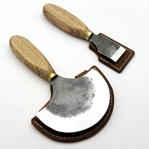 Half Moon & Skiving Knife Set – Hand-Forged Steel Blades, Ash Wood Handles - Picture 1 of 10