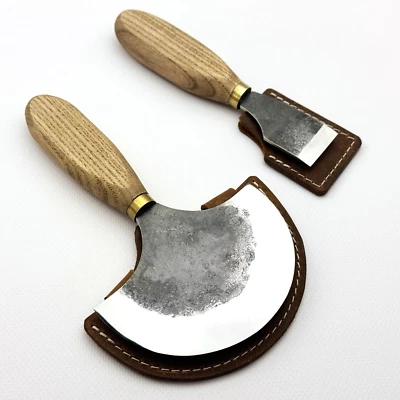 Juego de cuchillos Half Moon & Skiving - Hojas de acero forjadas a mano, asas de madera de fresno - Imagen 1 de 4