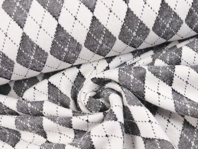 JACQUARD Strick Stoff super weich Argyle Rauten Karo SCHWARZ/WEIß EUR 19,98/m - Bild 1 von 3