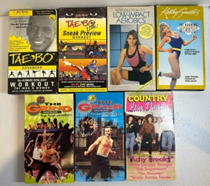Bundle of 7 Exercise Workout VHS inc Tae-Bo, Grind, Kathy Smith, Line Dancing - Picture 1 of 1