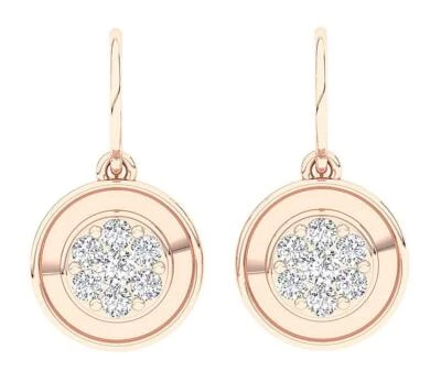 Circle Dangle Hoops Earrings 14K Rose Gold Round Diamond SI1 G 0.70 Ct Prong Set - Image 1 of 4