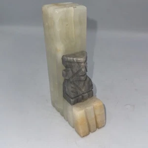 Onyx Marble Mayan Figure Carving 5.5”x3” Vintage Bookend Paper Weight Decorative - Picture 1 of 10