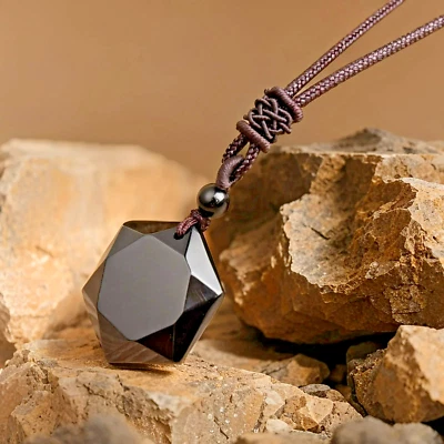 Natural Black Obsidian Stone Pendant Healing Fashion Amulet Unisex Necklace Gift - Image 1 of 4