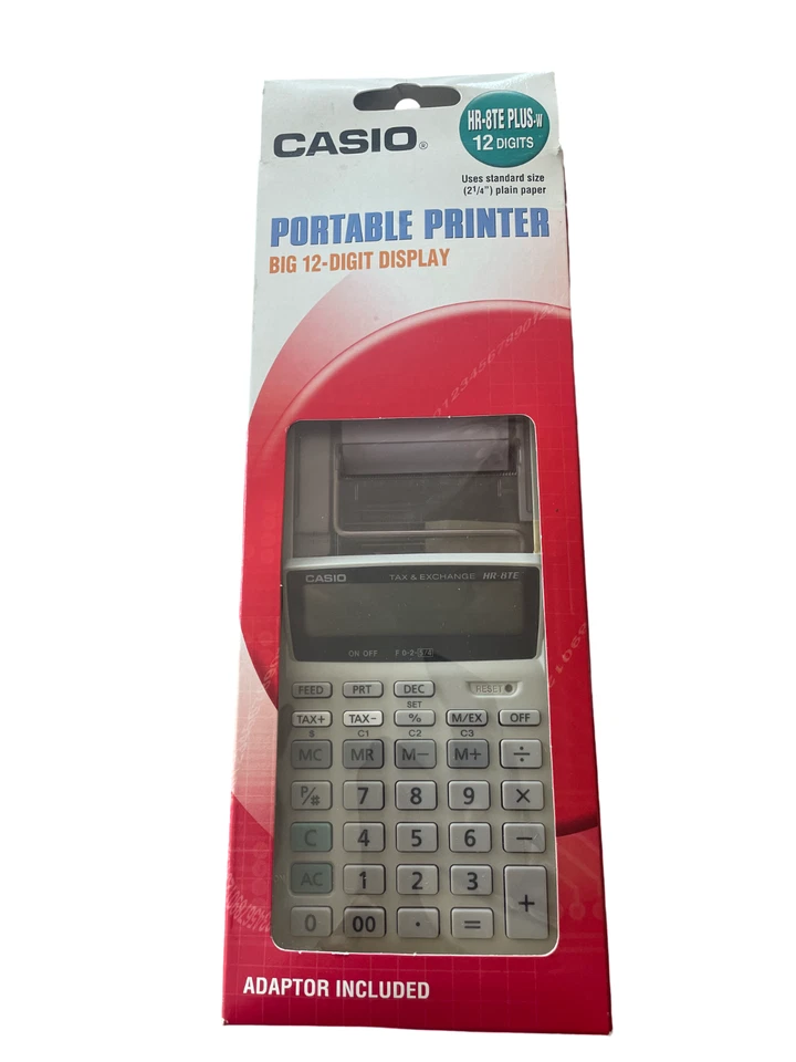Casio HR-8TE Plus-W 12-Digit Display Portable Printer AD-A60024 Adding Machine - Image 1 of 3