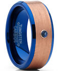 Blue And Rose Tone Tungsten Wedding Band Real Sapphire Gemstone Ring