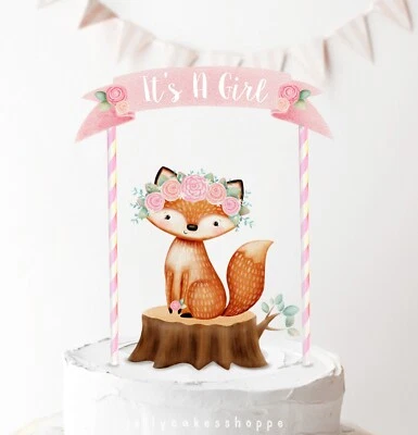 Decoração de bolo chá de bebê raposa floresta, decoração de bolo de aniversário de 1º aniversário para bebê menina - Imagem 1 de 4