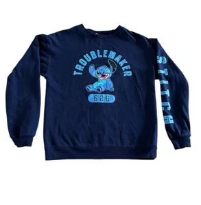 DISNEY STITCH trouble maker youth blue pull over long sleeve sweatshirt Size M - Picture 1 of 4