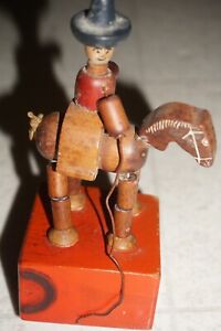 Vintage Wakouwa The Rider Wooden Push Puppet Cowboy on Horse 1940's Rare