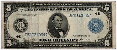 1914 $5 Cleveland Federal Reserve Large Size Note - Image 1 of 2