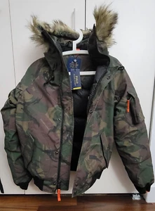 $498 NWT Mens Polo Ralph Lauren Faux Fur Hooded Down Repel Bomber Jacket Camo - Picture 1 of 7