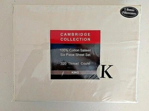 Cambridge Collection 100% cotton sateen 320 TC solid white king sheet set - Picture 1 of 6