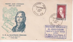 Enveloppe 1er jour Série Napoléon C.M. de Talleyrand Périgord Paris 1951 PAC - Imagen 1 de 2