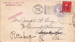 Pennsylvania Brookville 1908 numeral duplex with violet sl Forwarded. - Picture 1 of 1
