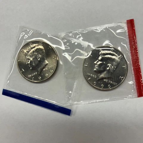 1996 P&D Kennedy Half Dollars from Mint Set in Mint Cello with Free Shipping Cover