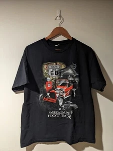 Vintage Y2K American Muscle Hot Rod Car Nascar Black Large T-Shirt - Picture 1 of 5