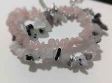 Rose quartz bracelet Black White Crystal Bracelet **2 Set** Clasp Tumbled Gems