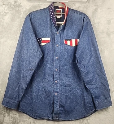 Camisa Mo Betta Para Hombres Botón 16x35 Patriota Bandera de Estados Unidos Vaquero Occidental EE. UU. De Colección Y2k Foto 1 de 4