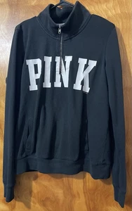 Victoria's Secret PINK schwarzer Pullover mit Viertelreißverschluss und 36 am Arm - Größe M - Bild 1 von 11