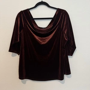 Modcloth Cafe Parfait Velvet Off Shoulder Brown Top Size 2X - Picture 1 of 5