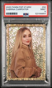 Sabrina Carpenter 2025 Panini Pop Stars! Stickers #94 Gold Foil RC PSA 9 Mint - Picture 1 of 3