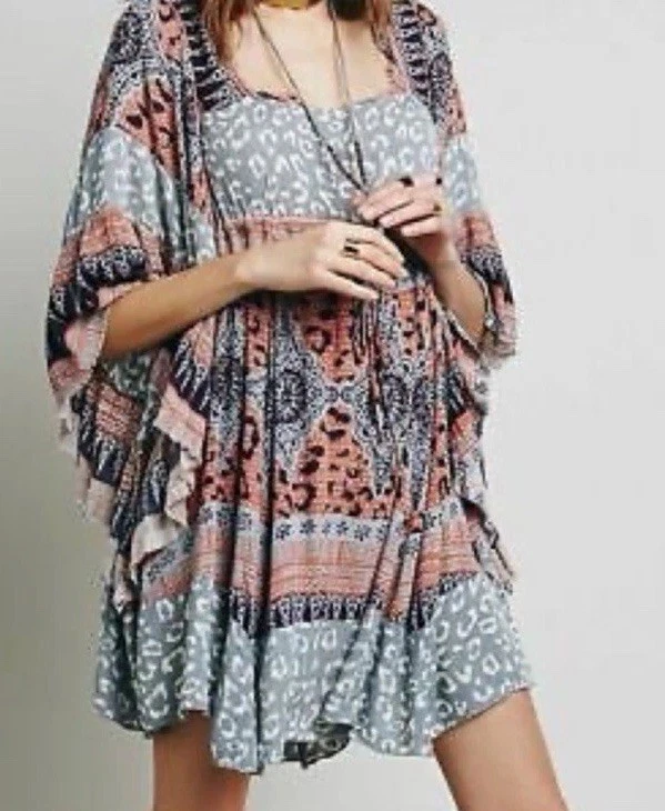Vestido Free People American Pie Patchwork Boho Manga Campana Talla XS Foto 1 de 4