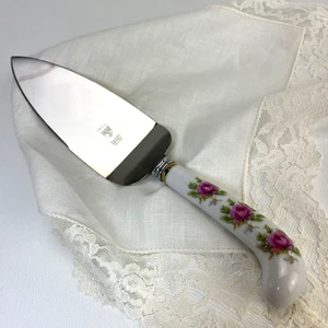 Prill Sheffield England Porzellan Griff Kuchen Tortenheber rosa Rosen 9" Wellenschliff - Bild 1 von 16