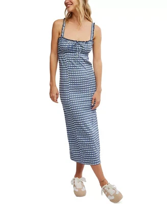 New, Free People Women's Lucinda Printed Midi Dress Indigo Size XL #MD864 - Image 1 of 4