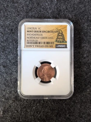 2001 Broadstruck Lincoln Penny NE Error Collection Don’t Tread On Me Label NGC - Image 1 of 4