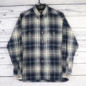 Levi’s Flannel Shirt Small Blue Plaid Vintage 90s Worker Utility Button Up - Picture 1 of 12