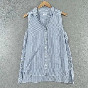 J Jill Love Linen Top Women Medium Blue Sleeveless Button Tank Top Shirt Blouse - Picture 1 of 11