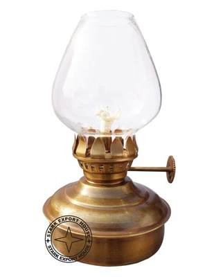 Antique Brass Table Lantern Glass Oil Lamp Home Decoration 5 Inch Best Gift VCDF - Image 1 of 4